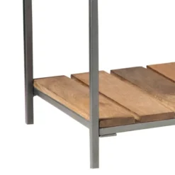 Accent Bench With 1 Slatted Shelf And Tubular Metal Legs Brown - Benzara -Nexera Furniture Store GUEST 71869269 ac2f 4d75 b95e d58037400a6f