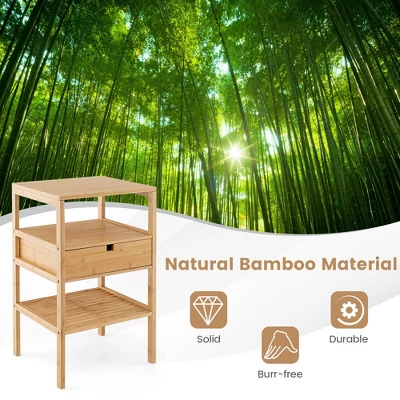 Tangkula Bamboo Nightstands Set Of 2 W/ Pull-out Drawer And Storage Shelf Wood Natural 7 Tangkula Bamboo Nightstands Set Of 2 W/ Pull-out Drawer And Storage Shelf Wood Natural - Image 5