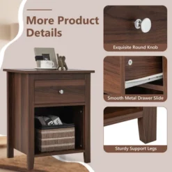 Costway Nightstand Bedside Table With Drawer & Open Shelf For Living Room Bedroom Walnut/Brown -Nexera Furniture Store GUEST 71f80c5b b30a 463e a641 ee19175143d8