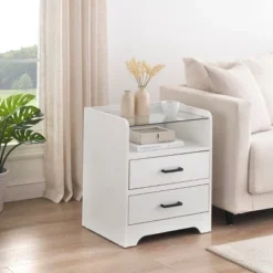 Homhougo Nightstand Set Of 2, White Night Stand With LED Lights And 2 Drawers White 13 Homhougo Nightstand Set Of 2, White Night Stand With LED Lights And 2 Drawers White -Nexera Furniture Store GUEST 735a0ca6 3143 4c0e 8fe2 956e4252f027