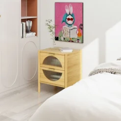Aash 2 Drawer Nightstand With Shelf,Bedside Table Bamboo With Storage (22.05"H*17.72"W*14.97"D)-The Pop Home‎