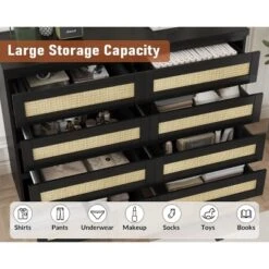 Garvee Rattan Dresser For Bedroom, 8 Drawer Dresser For Closet, Double Wood Dressers & Chest Of Drawers For TV Stands, Living Room -Nexera Furniture Store GUEST 741305ec 9452 417d a99b a8099257fd7c