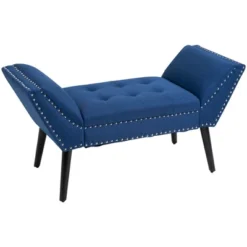HOMCOM Modern Button Tufted Sitting Bench, Accent Fabric Upholstered Ottoman For Bedroom Or Living Room, Blue -Nexera Furniture Store GUEST 767b4e85 b0bf 46df a65c 50db5d8b5cb2