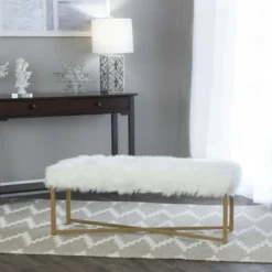 Faux Fur Rectangle Bench White - HomePop -Nexera Furniture Store GUEST 76e44540 183f 49b1 83c5 4f038e385ccc