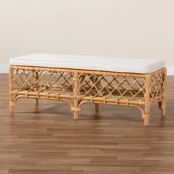 Orchard Fabric Upholstered And Rattan Bench White/Natural - Bali & Pari -Nexera Furniture Store GUEST 7710766f be1f 462b b4e7 1b69675b6c1b