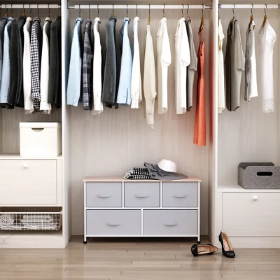 HOMCOM 40" L 5 Drawer Horizontal Storage Cube Dresser Unit Bedroom Organizer Livingroom Shelf Tower With Fabric Bins 4 HOMCOM 40" L 5 Drawer Horizontal Storage Cube Dresser Unit Bedroom Organizer Livingroom Shelf Tower With Fabric Bins - Image 2