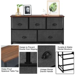 Costway 5 Drawers Dresser Storage Unit Side Table Display Organizer Dorm Room Wood Black -Nexera Furniture Store GUEST 7739ef43 43cc 4f43 8319 01d259f7a48e
