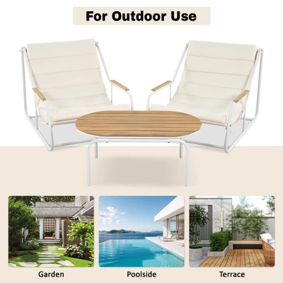 VASIP Set Of 3 Outdoor Chaise Lounge Set - Pool Lounge Chairs With Acacia Side Table For Patio, Lawn, Deck And Beach (Beige White) 8 VASIP Set Of 3 Outdoor Chaise Lounge Set - Pool Lounge Chairs With Acacia Side Table For Patio, Lawn, Deck And Beach (Beige White) - Image 6