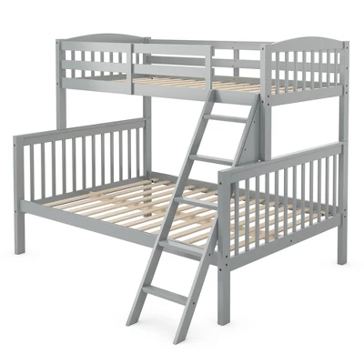 Costway Twin Over Full Bunk Bed Rubber Wood Convertible With Ladder Guardrail 4 Costway Twin Over Full Bunk Bed Rubber Wood Convertible With Ladder Guardrail - Image 2