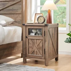 Nightstand With Charging Station, 18" Farmhouse Night Stand With Adjustable Shelf, Wooden Rustic End Table Side Table -Nexera Furniture Store GUEST 7d674532 57cf 4548 b1ab d6c7f4782b30