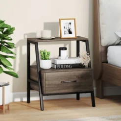 Costway 1/2 PCS Nightstand With Drawer Farmhouse 3-Tier Bedside Table With Open Shelf End Table -Nexera Furniture Store GUEST 7dfc6b58 82fc 4128 9bae 282cdf187da3