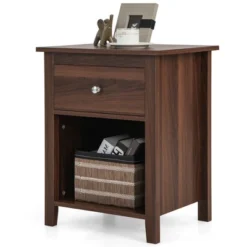 Costway Nightstand Bedside Table With Drawer & Open Shelf For Living Room Bedroom Walnut/Brown -Nexera Furniture Store GUEST 7eeb07a8 8733 4a3b 923f 13aa47faa6bb