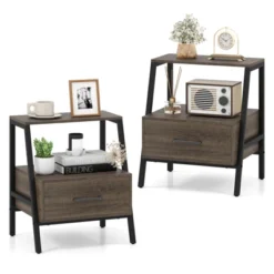 Costway 1/2 PCS Nightstand With Drawer Farmhouse 3-Tier Bedside Table With Open Shelf End Table -Nexera Furniture Store GUEST 7eed08b6 19e4 4edd 89b8 34bd9aa13a6f