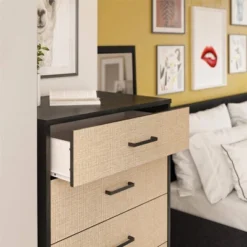 Kelly 5 Drawer Dresser Faux Rattan/Black Oak - Novogratz -Nexera Furniture Store GUEST 7f74ba44 7336 4cd9 9b92 72bfb9d3fb86