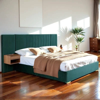 GDFStudio Kennedy Velvet Upholstered Bedroom Furniture Set With Two Floating Nightstands, Headboard 12 GDFStudio Kennedy Velvet Upholstered Bedroom Furniture Set With Two Floating Nightstands, Headboard - Image 10