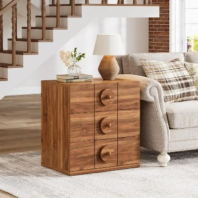 Tribesigns Nightstand With 3 Drawers, Mid-Century Modern Night Stand With Storage For Bedroom, End Table With Solid Handles, Walnut Brown 6 Tribesigns Nightstand With 3 Drawers, Mid-Century Modern Night Stand With Storage For Bedroom, End Table With Solid Handles, Walnut Brown - Image 4