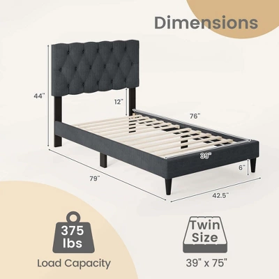 Costway Twin/Full/Queen Size Bed Frame With Button-Tufted Headboard & Wooden Slats Easy Assembly 4 Costway Twin/Full/Queen Size Bed Frame With Button-Tufted Headboard & Wooden Slats Easy Assembly - Image 2