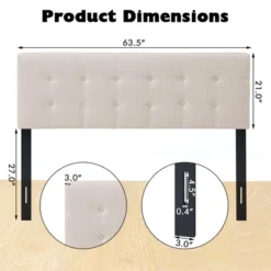 Infans Full/Queen Size Headboard Linen Fabric Upholstered Button Tufted Solid Wood Leg