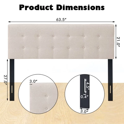 Infans Full/Queen Size Headboard Linen Fabric Upholstered Button Tufted Solid Wood Leg 3 Infans Full/Queen Size Headboard Linen Fabric Upholstered Button Tufted Solid Wood Leg