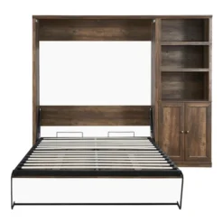 Full Size Half Self-Close And Open Murphy Bed Cabinet With Side Cabinet Bookshelf, Brown - ModernLuxe -Nexera Furniture Store GUEST 83c36ae2 e410 4af8 b443 db6d1d090bed