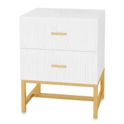 Resenkos 2-Drawer Nightstand, Large White Gold Bed Side Table, Modern Wide End Table Table For Living Room, Wood Metal Tall Night Stands -Nexera Furniture Store GUEST 83eb33ff 0d9e 4789 8168 24b18776361a