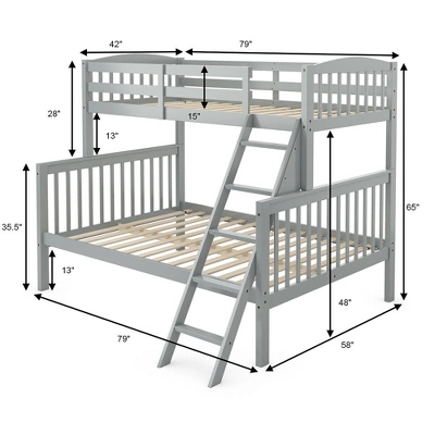 Costway Twin Over Full Bunk Bed Rubber Wood Convertible With Ladder Guardrail 3 Costway Twin Over Full Bunk Bed Rubber Wood Convertible With Ladder Guardrail