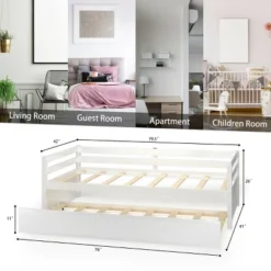Costway Twin Size Trundle Daybed Wooden Slat Support Mattress Platform For Kids EspressoWhite -Nexera Furniture Store GUEST 857fd409 6958 45b7 af81 6415445c9f65