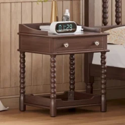Classic Bedside Nightstand, Wooden Nightstand With Turned Legs And Metal Handle, Night Stand With Drawer And Open Shelf Storage-Baofuwish -Nexera Furniture Store GUEST 85eb0853 6f69 4f7d 835c a5bedd293092