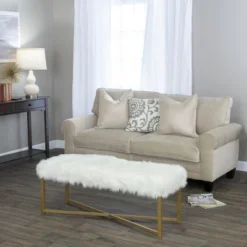 Faux Fur Rectangle Bench White - HomePop -Nexera Furniture Store GUEST 869e9fbc e53d 4d8b 8594 3d350fdbb10a