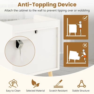 Tangkula Modern Nightstand End Bedside Table W/ 3 Rattan Drawers & Solid Wood Legs White 7 Tangkula Modern Nightstand End Bedside Table W/ 3 Rattan Drawers & Solid Wood Legs White - Image 5