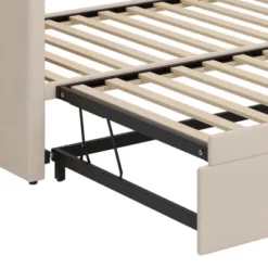 Twin To King Size Daybed With Extended Pop Up Trundle, Upholstered Sofa Bed Daybed, Space-Saving, Pink/Gray/Beige-ModernLuxe -Nexera Furniture Store GUEST 86d23d99 2c61 4f0e b0d1 b9f84d9989a8