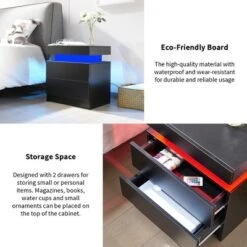 KTMBDW Nightstand With LED Lights, Modern Night Stand, Bedside Table With 2 Drawers, End Side Table For Bedroom, Living Room