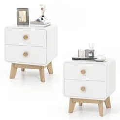 Costway 1/2 PCS Nightstand Mid Century Modern Bedside Table With 2 Drawers Solid Rubber Wood Legs White -Nexera Furniture Store GUEST 87575373 fc96 48f3 ba7f 5b06749345da