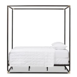 Queen Eva Vintage Industrial Finished Metal Canopy Bed Black - Baxton Studio
