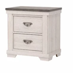1pc Farmhouse Style Two Drawer Night Stand Nightstand End Table Beige Finish Rustic Bedroom Solid Wood Wooden Furniture