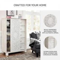 Paxberry Dressing Chest White Wash - Signature Design By Ashley: Boho-Chic 5-Drawer Storage, Carved Sliding Door -Nexera Furniture Store GUEST 884f200a b7c1 4647 8a30 0cd09bee8817