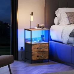 GALAXHERO Night Stand Set Of 2,Small End Tables With Charger Station Nightstand With 2 Fabric Drawers & Storage Shelf, LED Bedside Table For Bedroom -Nexera Furniture Store GUEST 890db3e0 e669 4eaa aad2 3bba44fd4b9f