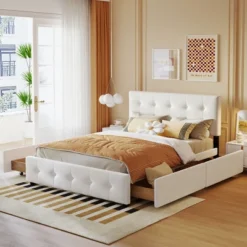 Upholstered Queen Size Platform Bed With Classic Headboard And 4 Drawers-ModernLuxe -Nexera Furniture Store GUEST 8960b82b bae7 4c73 8608 4752508f0e1c