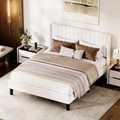 Bed Frame With Vertical Channel Tufted Wingback Headboard, Upholstered Platform Bed Frame With Strong Wooden Slats Support -Nexera Furniture Store GUEST 8b91ee2b a21a 4b4e 82e8 3fd4226ecd9f
