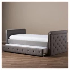 Twin Swanson Modern And Contemporary Fabric Tufted Daybed With Roll-Out Trundle Guest Bed Gray - Baxton Studio: Polyester Upholstery, Nailhead Detail -Nexera Furniture Store GUEST 8d16d483 4ac5 475b b938 3ded992ee3a2