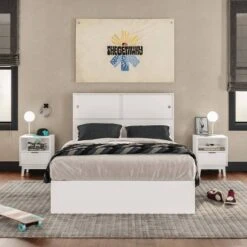 Polifurniture 4pc Full Victoria Bedroom Set White: Modern Style, Includes Frame & 2 Nightstands