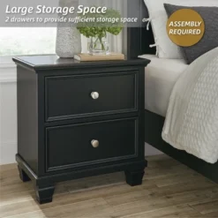 Signature Design By Ashley Lanolee Classic 2 Drawer Nightstand For Bedroom, Black