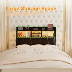 Aheaplus Upholstered Headboard With Storage Shelf, Charging Station And LED Light -Nexera Furniture Store GUEST 91820ee3 b51b 4953 9365 606df1b47cf4