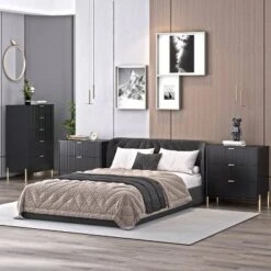 Festivo 3pc Modern Elegance 3 Drawer Nightstands And 5 Drawer Chest Set Black