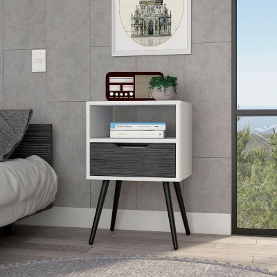 Kumasinova Modern Nightstand With Shelf,24.8" Wooden Night Stand With Drawers,Sleek Bedside Table With Metal Legs,Side Table For Bedroom 8 Kumasinova Modern Nightstand With Shelf,24.8" Wooden Night Stand With Drawers,Sleek Bedside Table With Metal Legs,Side Table For Bedroom - Image 6