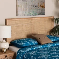 Bali & Pari Queen Aurelia Bayur Wood And Rattan Headboard: Bohemian Design, Wall Or Frame Mount, Adjustable Height