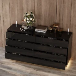FUFU&GAGA High Gloss Dresser With Light Chest 8 Drawers And Tabletop