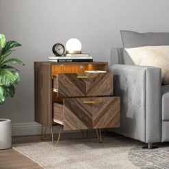 Resenkos Modern Night Stand Set Of 2 With Mobile APP Remote Light, Jointed Wood Grain Bedside Table For Bedroom Rustic -Nexera Furniture Store GUEST 98817aa8 3a5c 4f22 ae06 77b0d13a4ff5