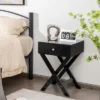 Costway Side Nightstand With Drawer X Shaped Structure Accent Sofa End Table WhiteBlack