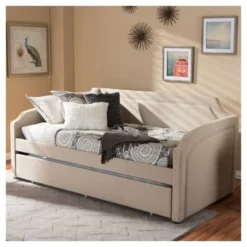 Parkson Modern And Contemporary Linen Fabric Curved Notched Corners Sofa Daybed With Roll - Out Trundle Guest Bed - Twin - Baxton Studio -Nexera Furniture Store GUEST 9aaabc8c b0fc 4b24 9004 505725a4b294